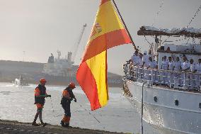 Princess Leonor Arriving To Gijon On Board Juan Sebastian Elcano