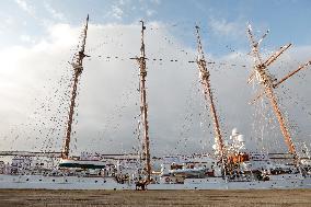 Princess Leonor Arriving To Gijon On Board Juan Sebastian Elcano