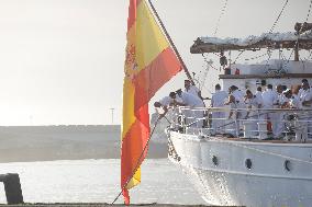 Princess Leonor Arriving To Gijon On Board Juan Sebastian Elcano