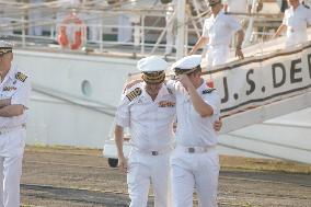 Princess Leonor Arriving To Gijon On Board Juan Sebastian Elcano