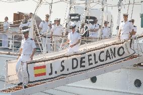Princess Leonor Arriving To Gijon On Board Juan Sebastian Elcano