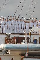 Princess Leonor Arriving To Gijon On Board Juan Sebastian Elcano
