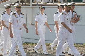 Princess Leonor Arriving To Gijon On Board Juan Sebastian Elcano