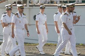 Princess Leonor Arriving To Gijon On Board Juan Sebastian Elcano