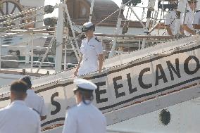 Princess Leonor Arriving To Gijon On Board Juan Sebastian Elcano