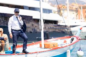 Christian Estrosi On The Electric Boat Shuttle Of The Port Of Nice