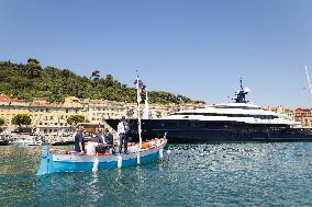 Christian Estrosi On The Electric Boat Shuttle Of The Port Of Nice