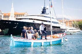 Christian Estrosi On The Electric Boat Shuttle Of The Port Of Nice