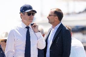 Christian Estrosi On The Electric Boat Shuttle Of The Port Of Nice