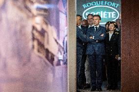 President Macron At cellar of the Roquefort Societe - Roquefort-sur-Soulzon