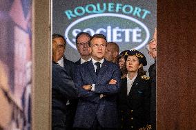 President Macron At cellar of the Roquefort Societe - Roquefort-sur-Soulzon