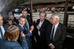 President Macron At cellar of the Roquefort Societe - Roquefort-sur-Soulzon
