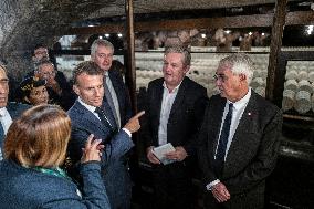 President Macron At cellar of the Roquefort Societe - Roquefort-sur-Soulzon