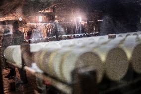 President Macron At cellar of the Roquefort Societe - Roquefort-sur-Soulzon