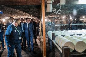 President Macron At cellar of the Roquefort Societe - Roquefort-sur-Soulzon