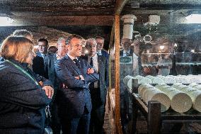 President Macron At cellar of the Roquefort Societe - Roquefort-sur-Soulzon