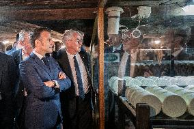 President Macron At cellar of the Roquefort Societe - Roquefort-sur-Soulzon