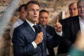 President Macron At cellar of the Roquefort Societe - Roquefort-sur-Soulzon