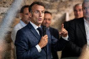 President Macron At cellar of the Roquefort Societe - Roquefort-sur-Soulzon