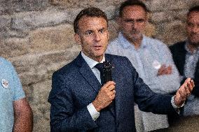 President Macron At cellar of the Roquefort Societe - Roquefort-sur-Soulzon
