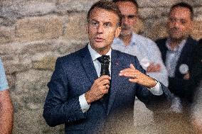 President Macron At cellar of the Roquefort Societe - Roquefort-sur-Soulzon