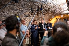 President Macron At cellar of the Roquefort Societe - Roquefort-sur-Soulzon