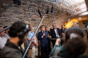 President Macron At cellar of the Roquefort Societe - Roquefort-sur-Soulzon