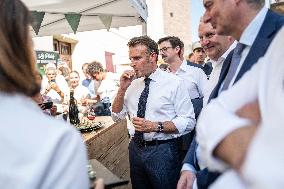 President Macron At cellar of the Roquefort Societe - Roquefort-sur-Soulzon