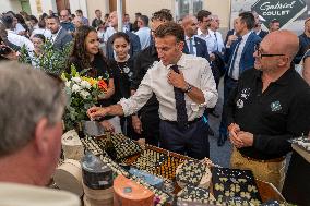 President Macron At cellar of the Roquefort Societe - Roquefort-sur-Soulzon