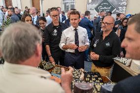 President Macron At cellar of the Roquefort Societe - Roquefort-sur-Soulzon