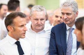 President Macron At cellar of the Roquefort Societe - Roquefort-sur-Soulzon
