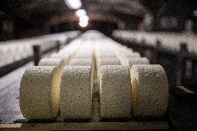 President Macron At cellar of the Roquefort Societe - Roquefort-sur-Soulzon