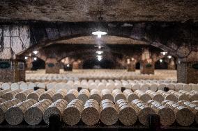 President Macron At cellar of the Roquefort Societe - Roquefort-sur-Soulzon