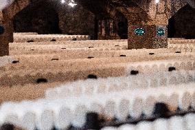 President Macron At cellar of the Roquefort Societe - Roquefort-sur-Soulzon