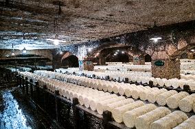 President Macron At cellar of the Roquefort Societe - Roquefort-sur-Soulzon