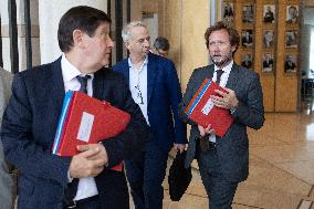 Socialist Party Members arrive for a meeting about the preparation of the 2026 Budget at Bercy - Paris RL