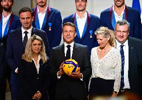 President Emmanuel Macron Honours French National Volleyball Team - Paris