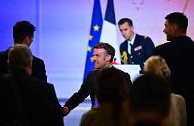 President Emmanuel Macron Honours French National Volleyball Team - Paris