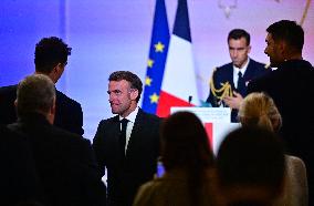 President Emmanuel Macron Honours French National Volleyball Team - Paris