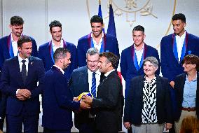 President Emmanuel Macron Honours French National Volleyball Team - Paris