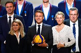 President Emmanuel Macron Honours French National Volleyball Team - Paris