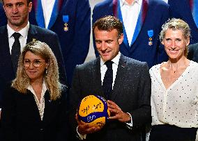President Emmanuel Macron Honours French National Volleyball Team - Paris