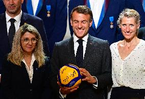 President Emmanuel Macron Honours French National Volleyball Team - Paris