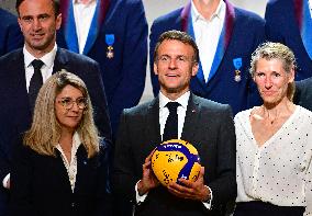President Emmanuel Macron Honours French National Volleyball Team - Paris
