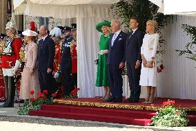 Emmanuel And Brigitte Macron Attend Welcoming Ceremony - Windsor