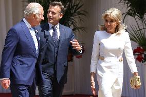 Emmanuel And Brigitte Macron Attend Welcoming Ceremony - Windsor