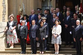 Emmanuel And Brigitte Macron Attend Welcoming Ceremony - Windsor