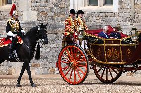 Emmanuel And Brigitte Macron Attend Welcoming Ceremony - Windsor