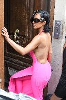 PFW - Kim Kardashian Fits A Flashy Pink Outfit At Balenciaga - Paris