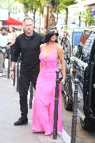PFW - Kim Kardashian Fits A Flashy Pink Outfit At Balenciaga - Paris
